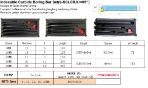 Indexable Carbide Boring Bar Set(S-SCLCR,Kr=95°）